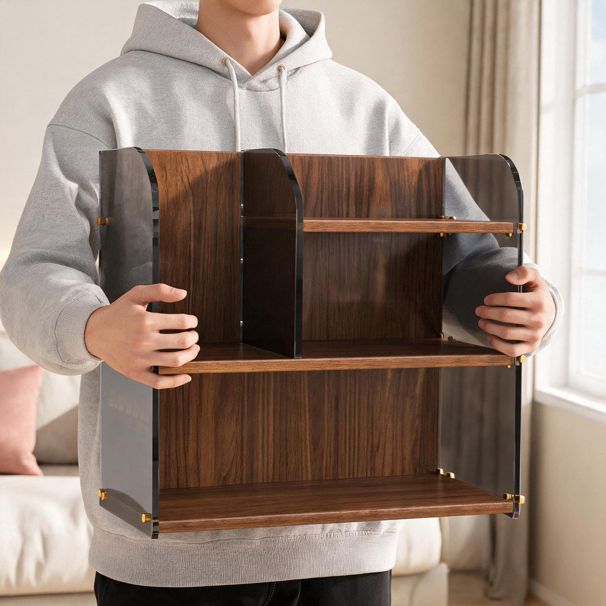 Curved-Acrylic Panel Dual-Compartment Desktop Book and Document Organizer — product view 1