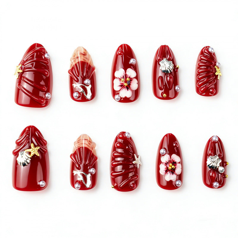 Elegant Nail Art Set with Floral and Shell Accents — product view 2