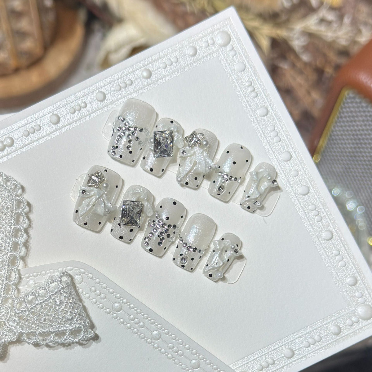 Elegant Rhinestone Bow Press-On Nail Set — product view 3
