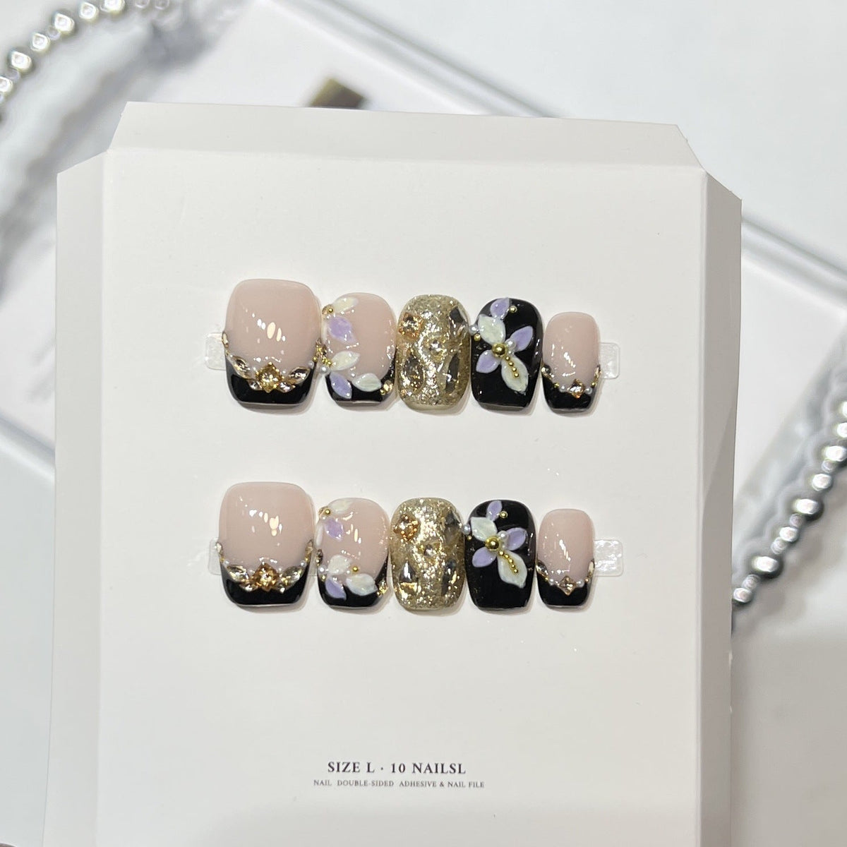 Decorative Press-On Nail Art Set with Floral and Glam Accents — product view 4