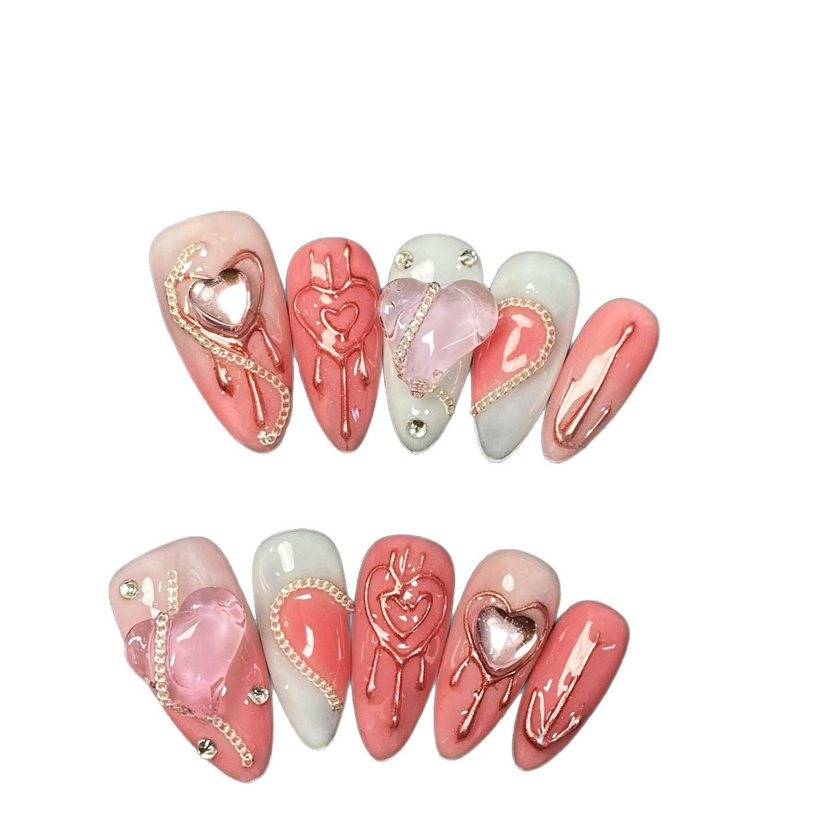 Artistic Heart-Embellished Press-On Nail Set — product view 4