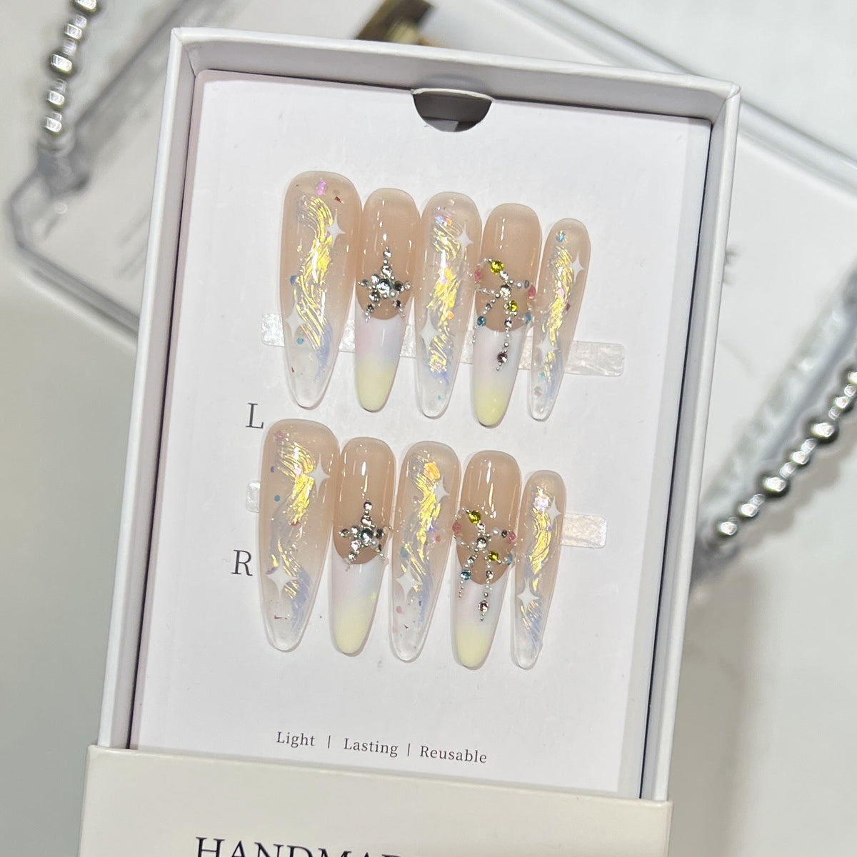 Elegant Glittery Long Stiletto Press-On Nails — product view 2