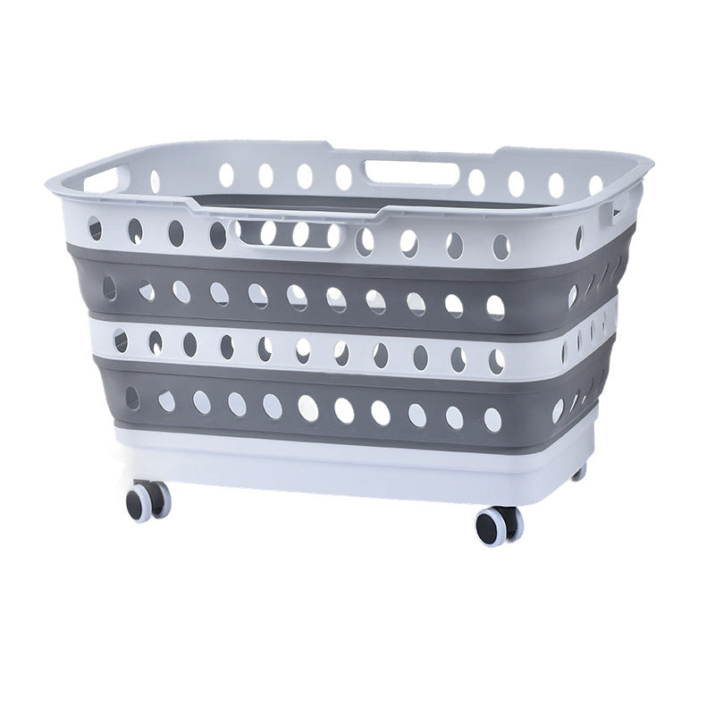 Collapsible laundry basket with wheels, ventilated sides and carrying handles — product view 7