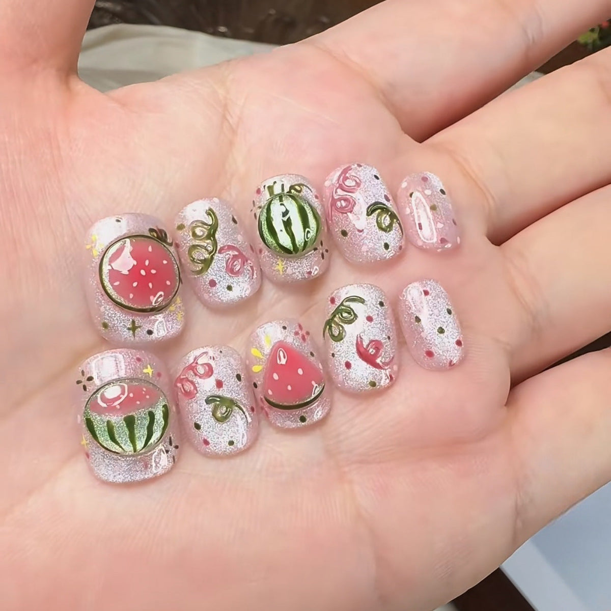 Creative Watermelon-Themed Press-On Nail Art Kit — product view 1