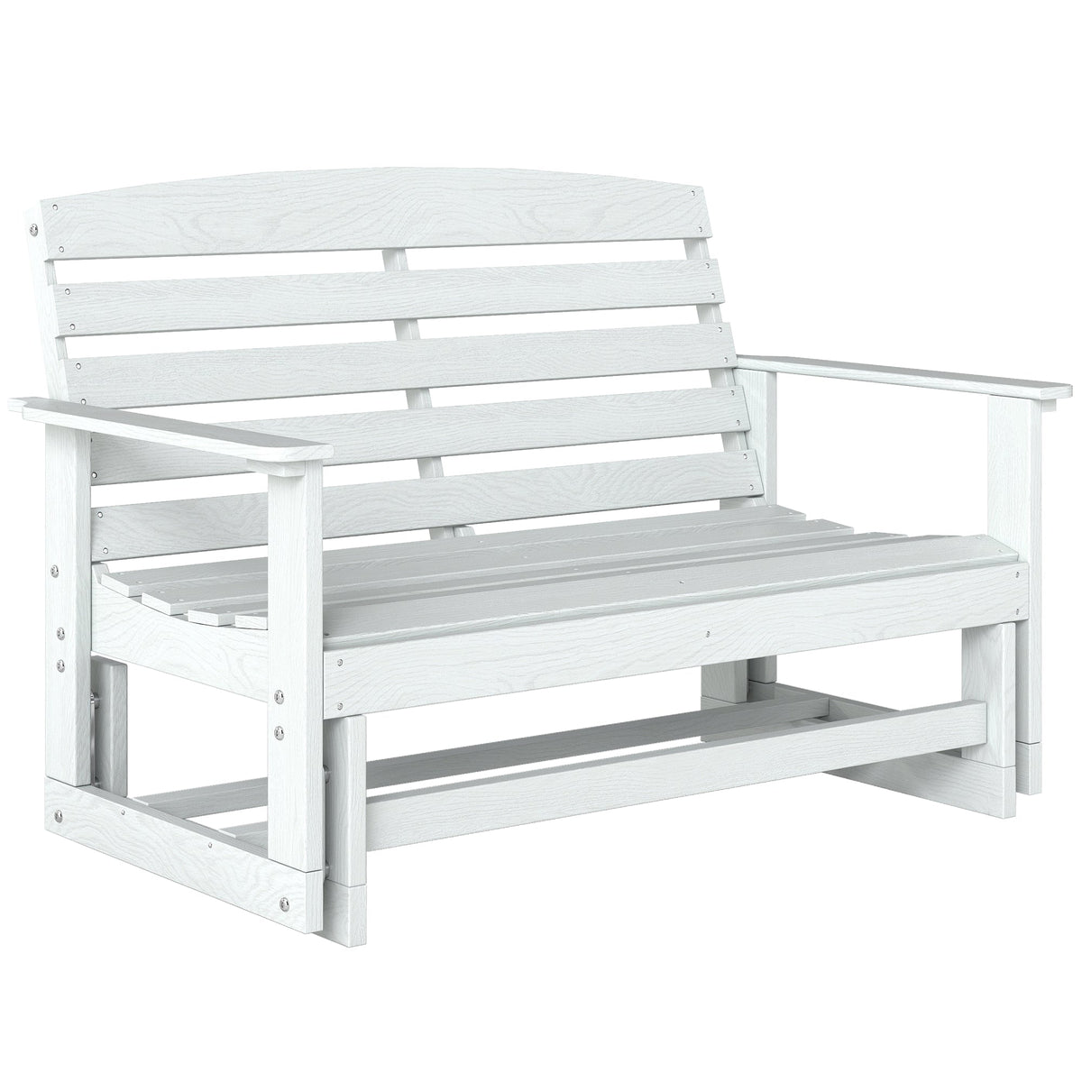 2-Person Outdoor Glider Bench w/ Slatted HDPE Frame for Backyard Garden Porch, Distressed White — product view 2