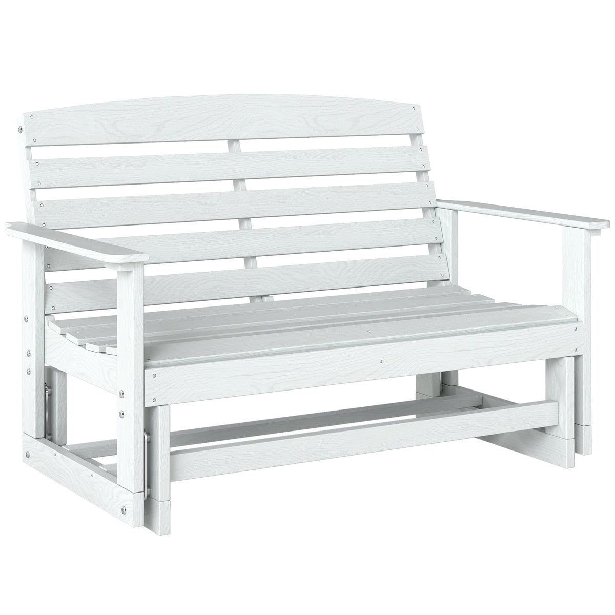 2-Person Outdoor Glider Bench w/ Slatted HDPE Frame for Backyard Garden Porch, Distressed White — product view 1