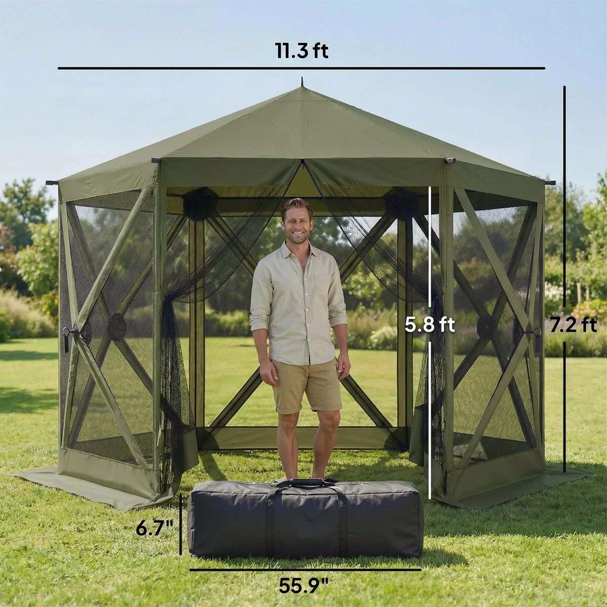 10' x 11' Pop Up Gazebo Screen Tent with Mesh Netting, Dark Green — product view 5