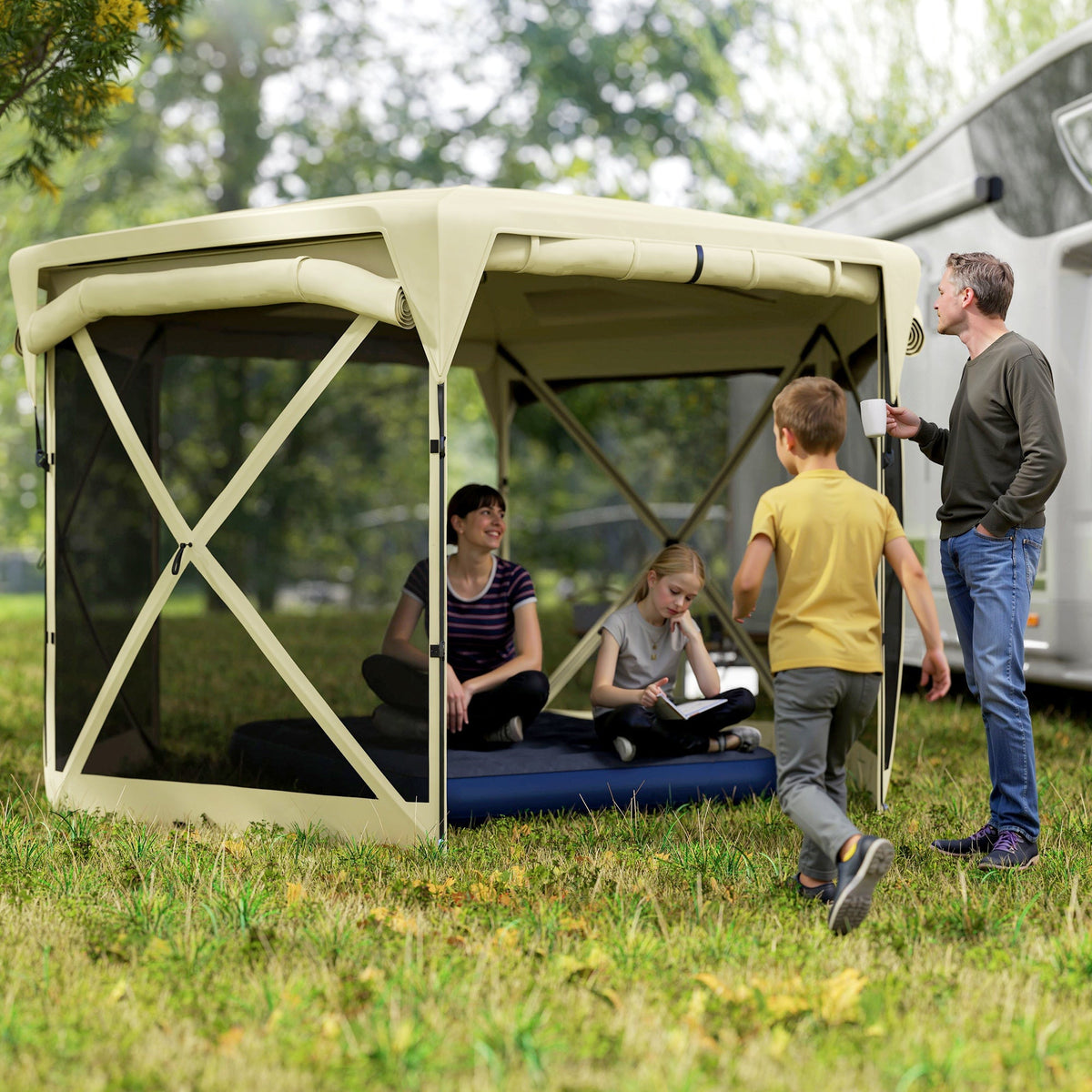 11' x 11' Pop Up Gazebo Screen Tent with UPF30+ Removable Roof Cover, Beige — product view 3