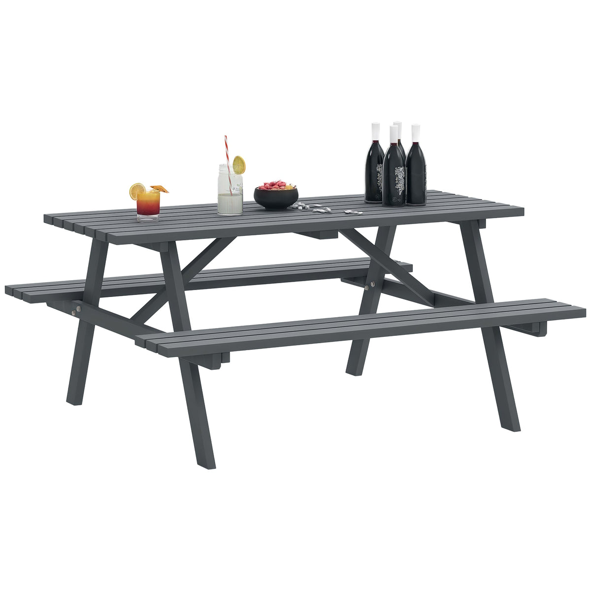 150 cm 6 Seater Wooden Picnic Table Bench with Parasol Hole, Grey — product view 1