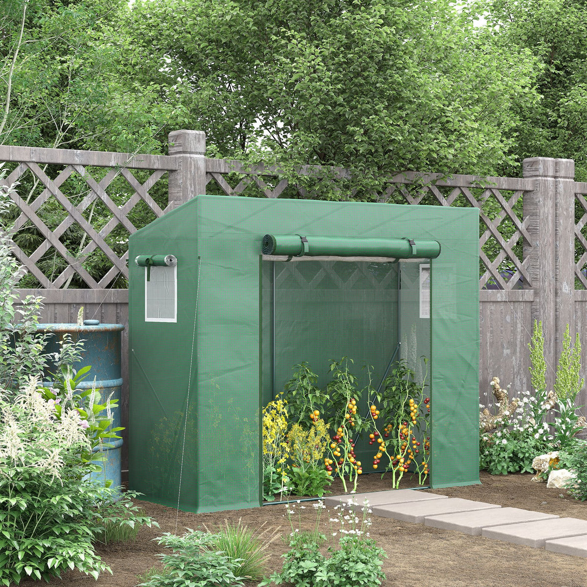 6.6' x 2.5' x 5.5' Walk-in Greenhouse with Door and Window, Green — product view 4