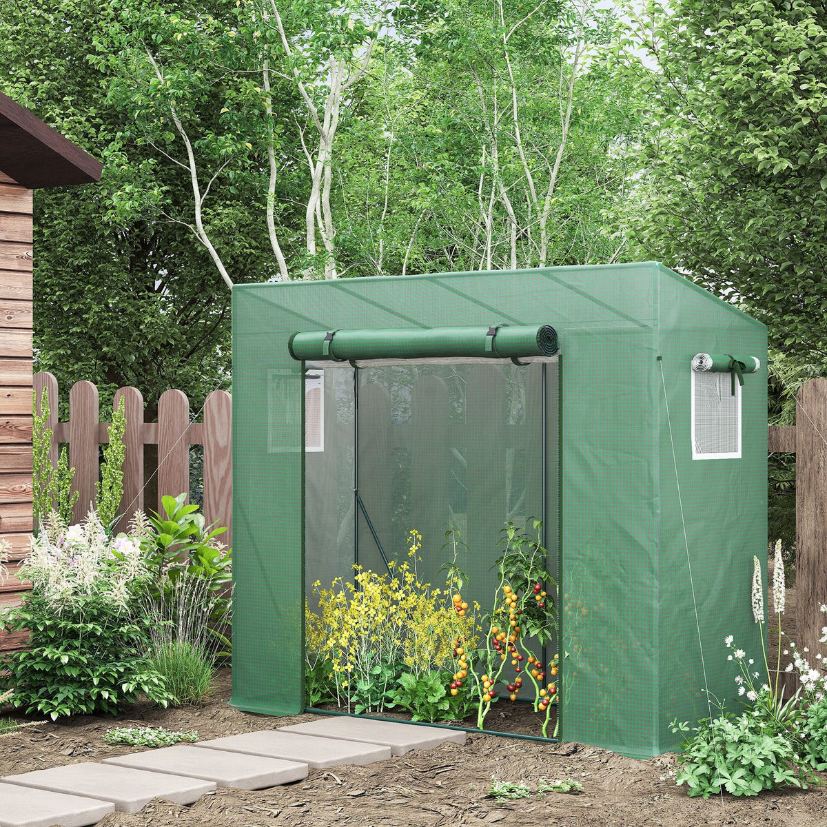 6.6' x 2.5' x 5.5' Walk-in Greenhouse with Door and Window, Green — product view 3