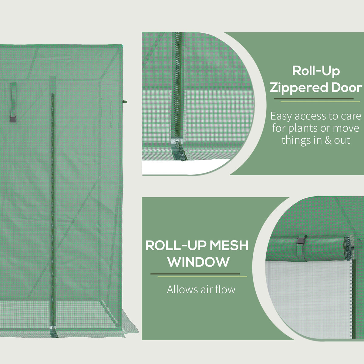 6.6' x 2.5' x 5.5' Walk-in Greenhouse with Door and Window, Green — product view 7