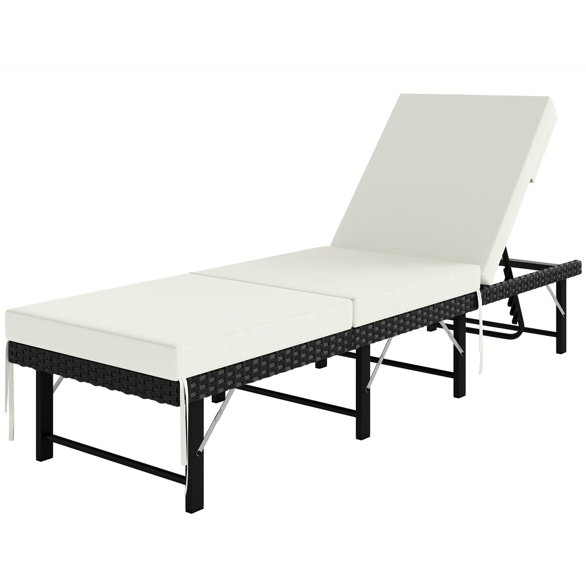 Folding Rattan Sun Lounger with Cushion and 6-Level Backrest, Black — product view 1