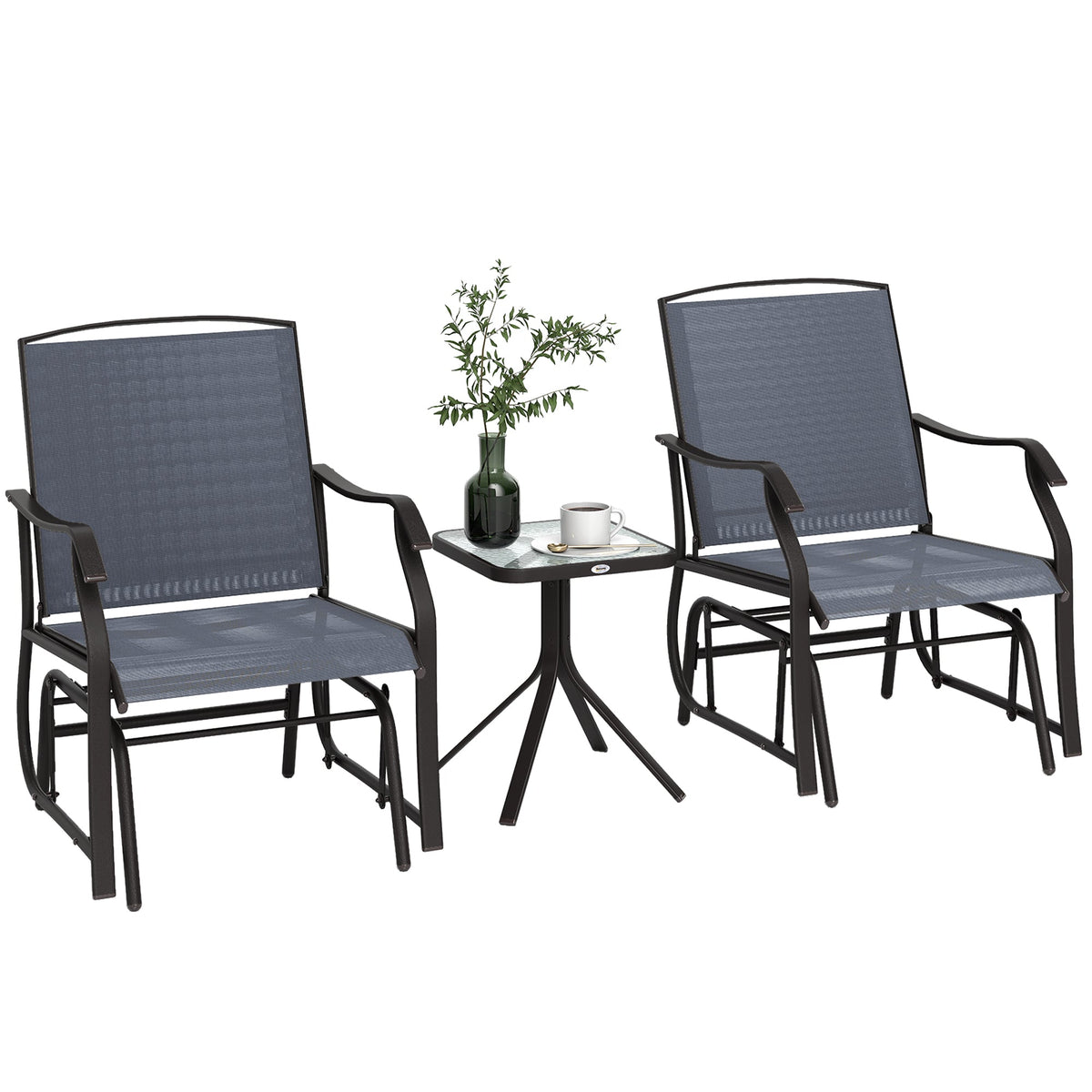 3 Piece Outdoor Glider Chair with Coffee Table Bistro Set, Gray — product view 1