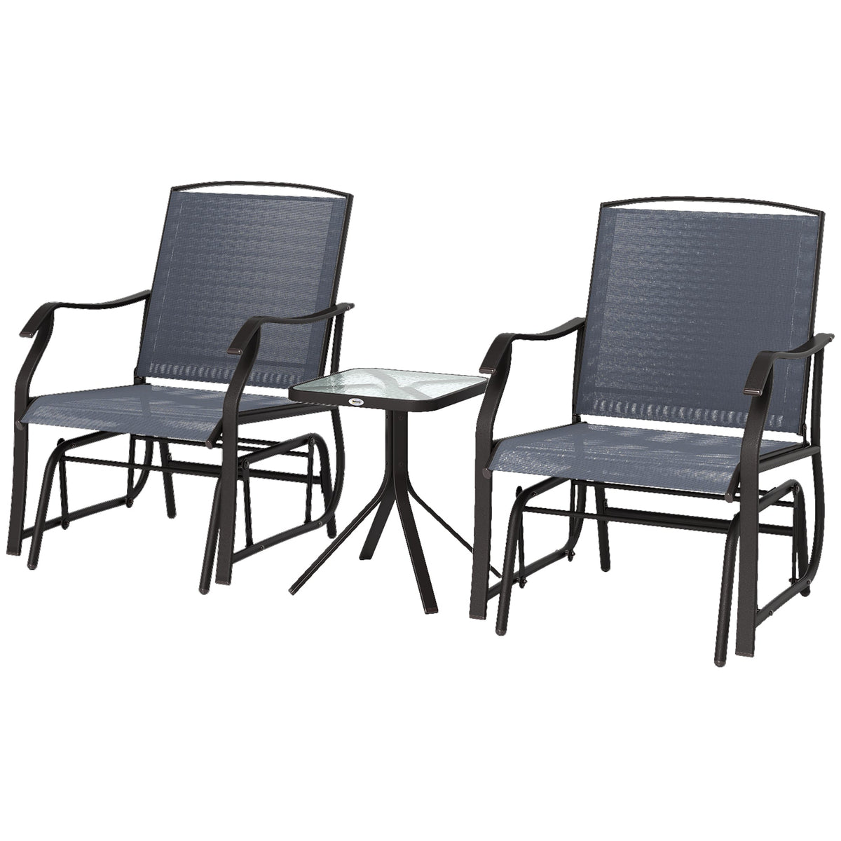 3 Piece Outdoor Glider Chair with Coffee Table Bistro Set, Gray — product view 2