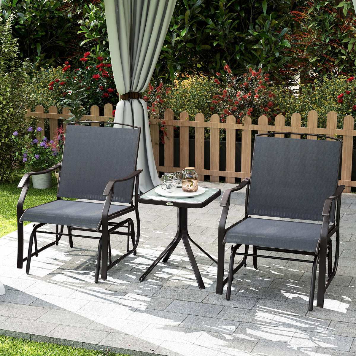 3 Piece Outdoor Glider Chair with Coffee Table Bistro Set, Gray — product view 4