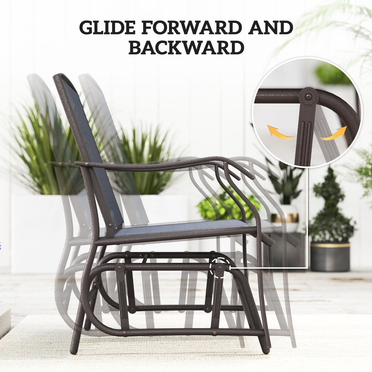 3 Piece Outdoor Glider Chair with Coffee Table Bistro Set, Gray — product view 6