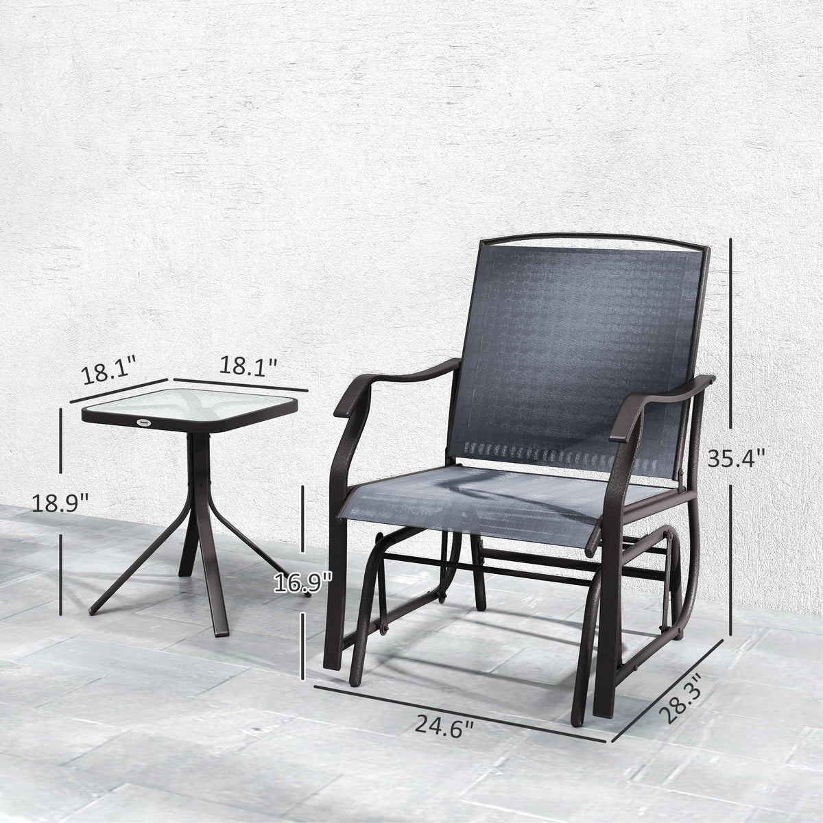 3 Piece Outdoor Glider Chair with Coffee Table Bistro Set, Gray — product view 5