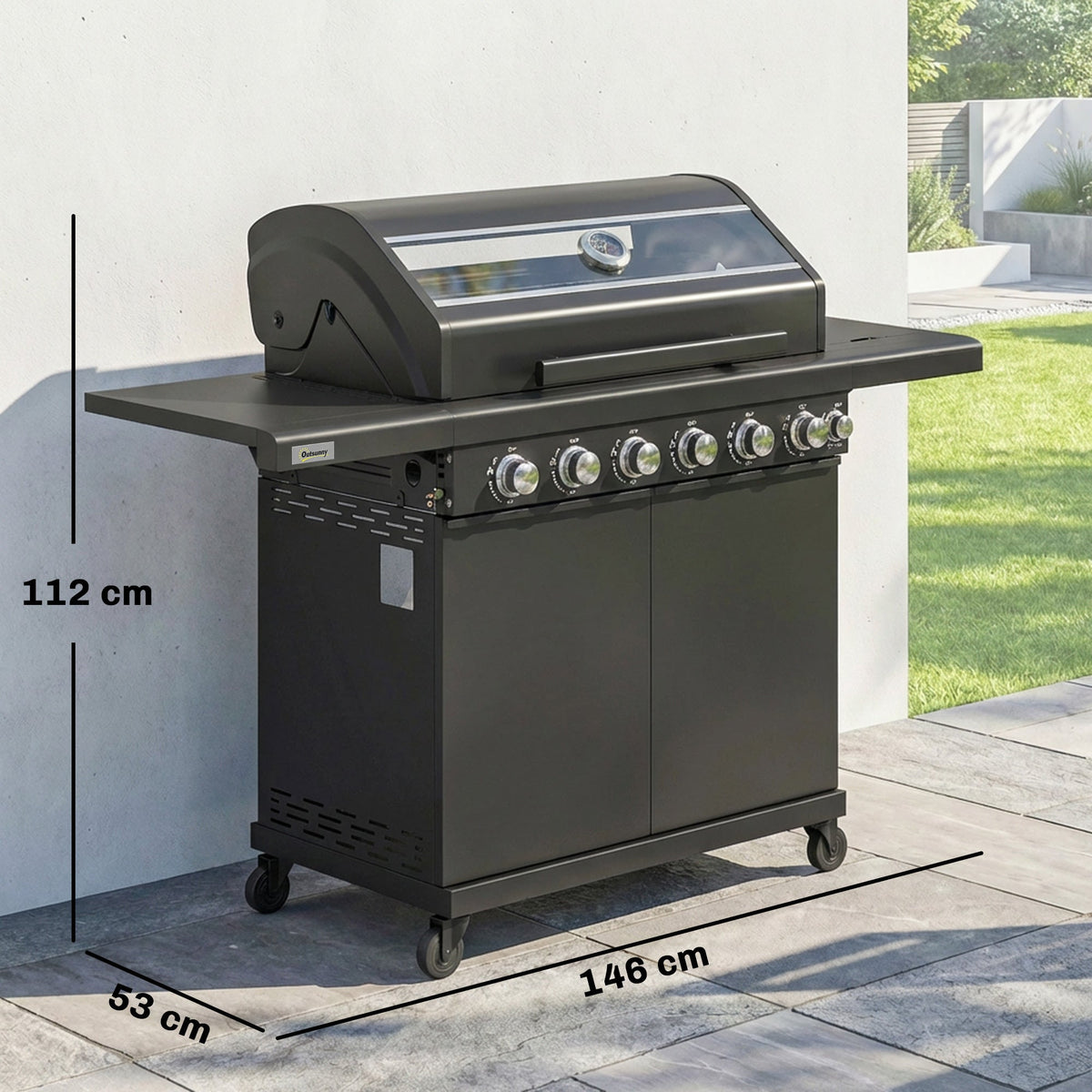 6+1 Burner Gas BBQ Grill with Cabinet and Viewing Window, Black — product view 5