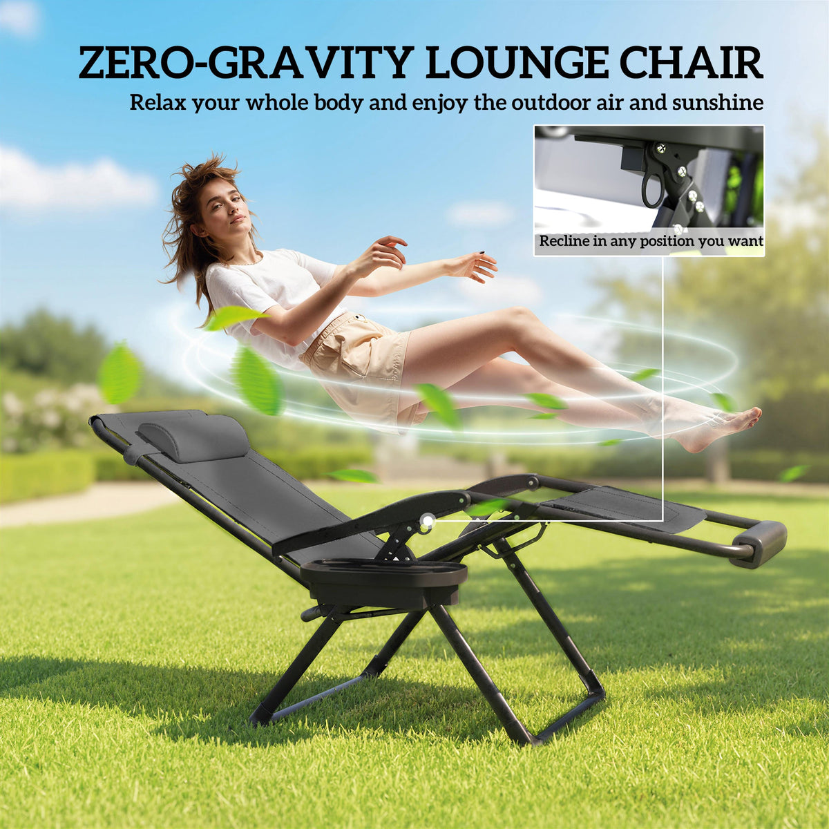 Zero Gravity Lounger Chair with Cup Holder, 400 LBS Capacity, Dark Grey — product view 6
