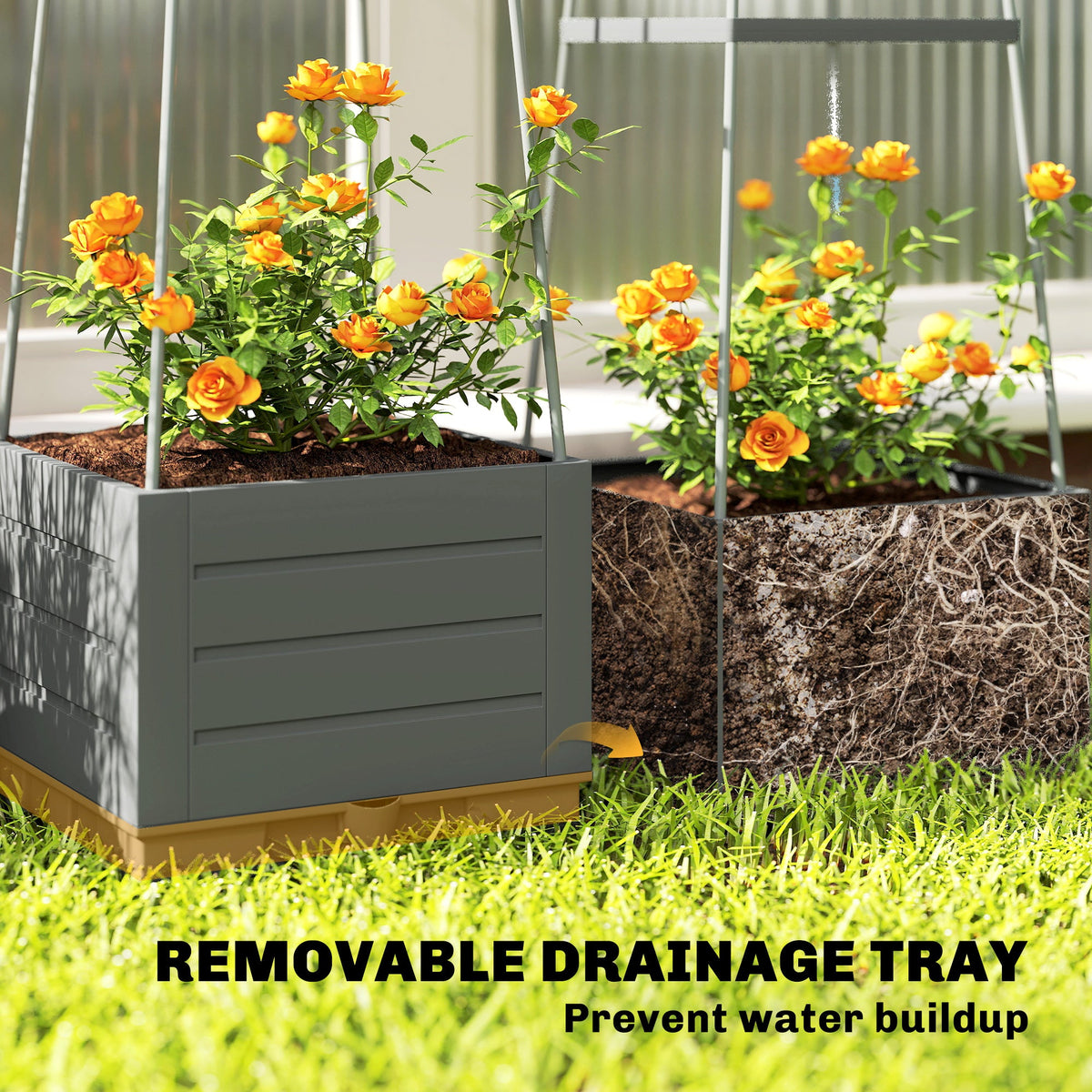 2 Pack Raised Garden Beds with Trellis & Drainage Tray, 28 x 28 x 140 cm — product view 7
