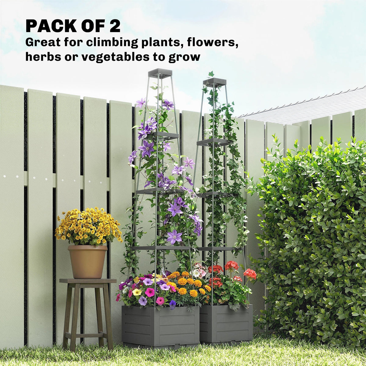 2 Pack Raised Garden Beds with Trellis & Drainage Tray, 28 x 28 x 140 cm — product view 6