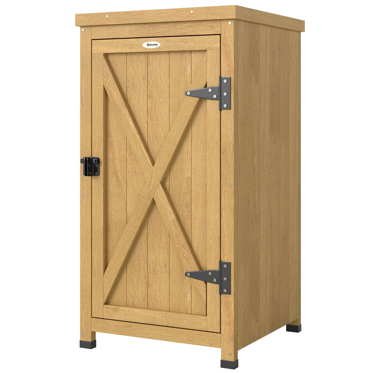 Wooden Garden Shed with Galvanised Top, Shelf and Door, Light Brown — product view 2