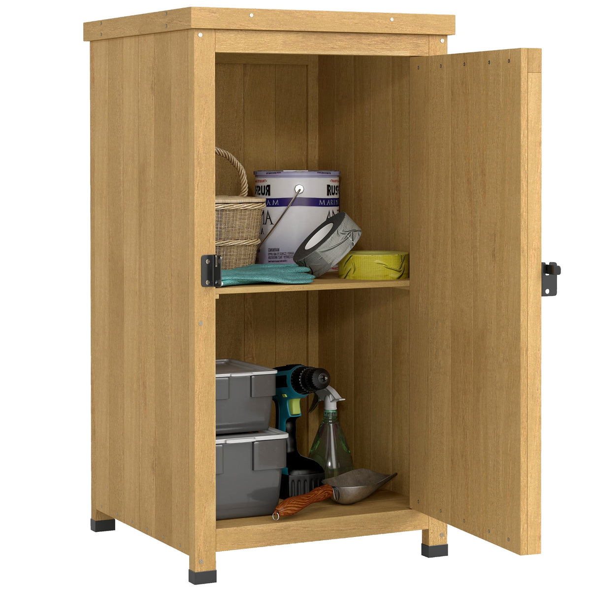Wooden Garden Shed with Galvanised Top, Shelf and Door, Light Brown — product view 1