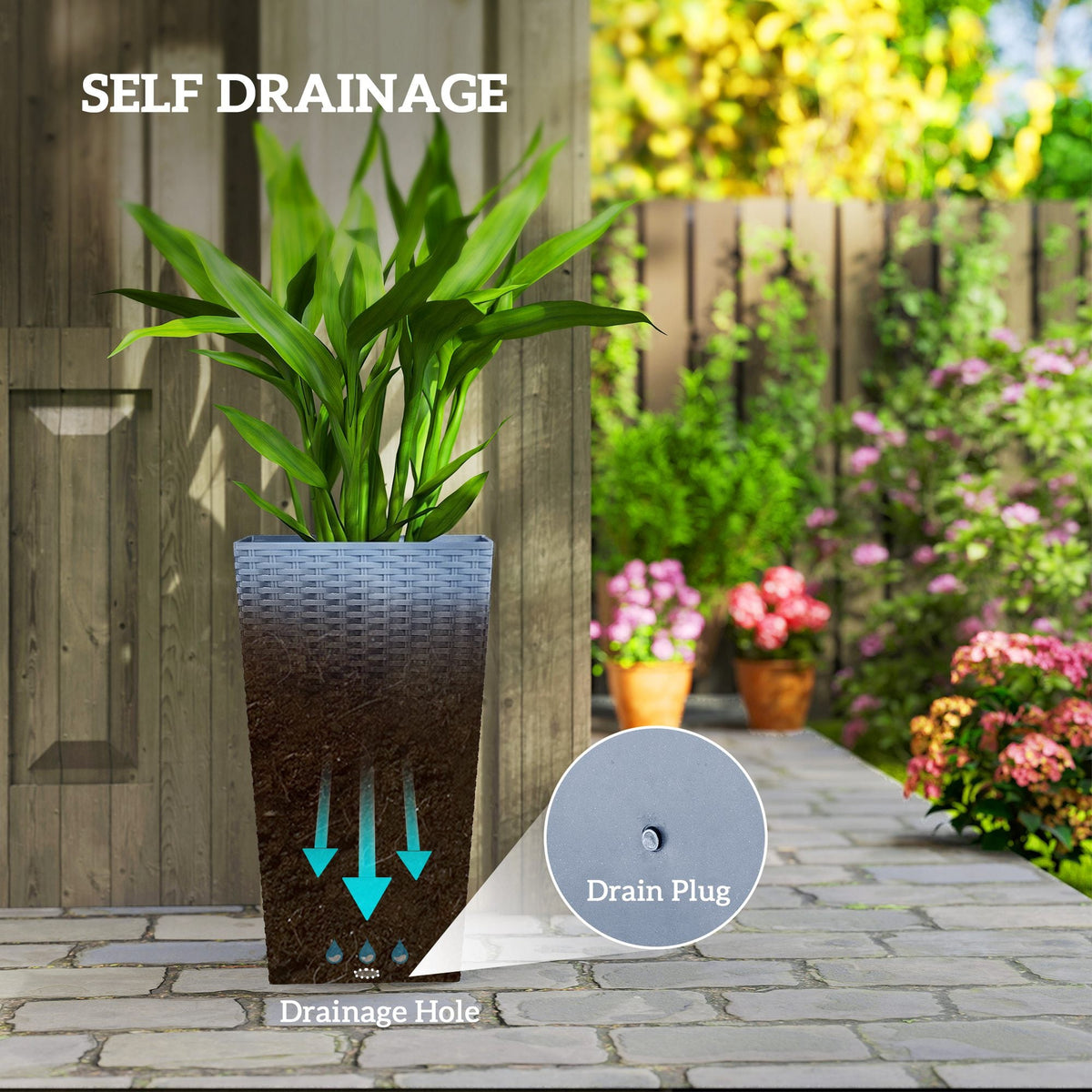 3 Piece 24" Tall Planters with Drainage Holes, Light Gray — product view 7