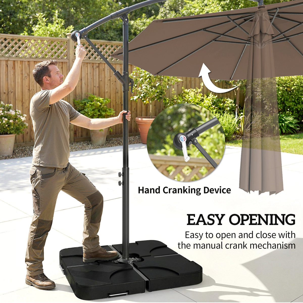 3 m Cantilever Parasol with Weights, Cover & Cross Base, Coffee — product view 6