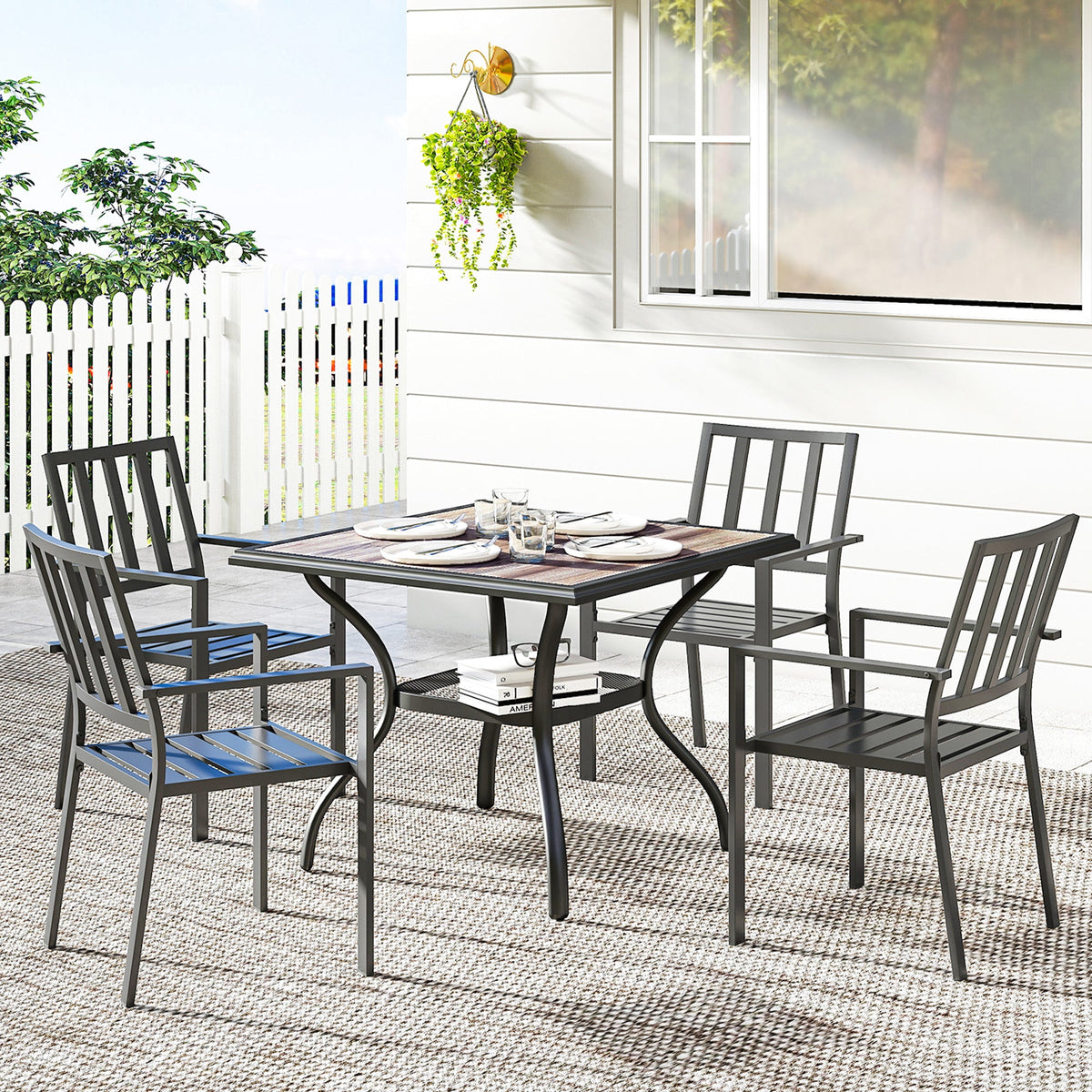37" Square Outdoor Dining Table with Umbrella Hole, Gray — product view 4