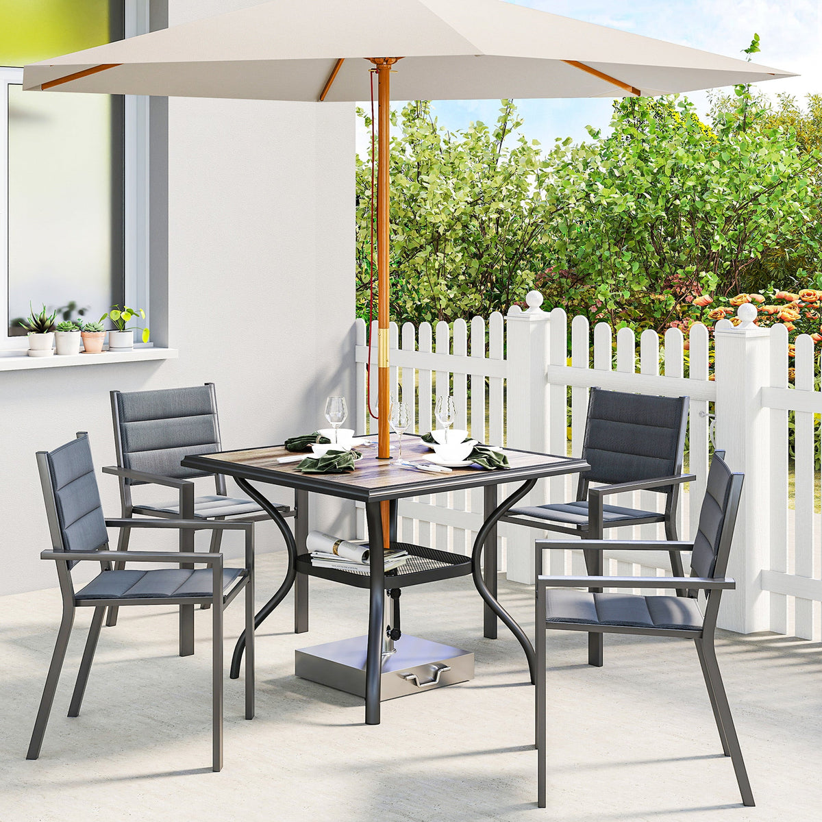 37" Square Outdoor Dining Table with Umbrella Hole, Gray — product view 3