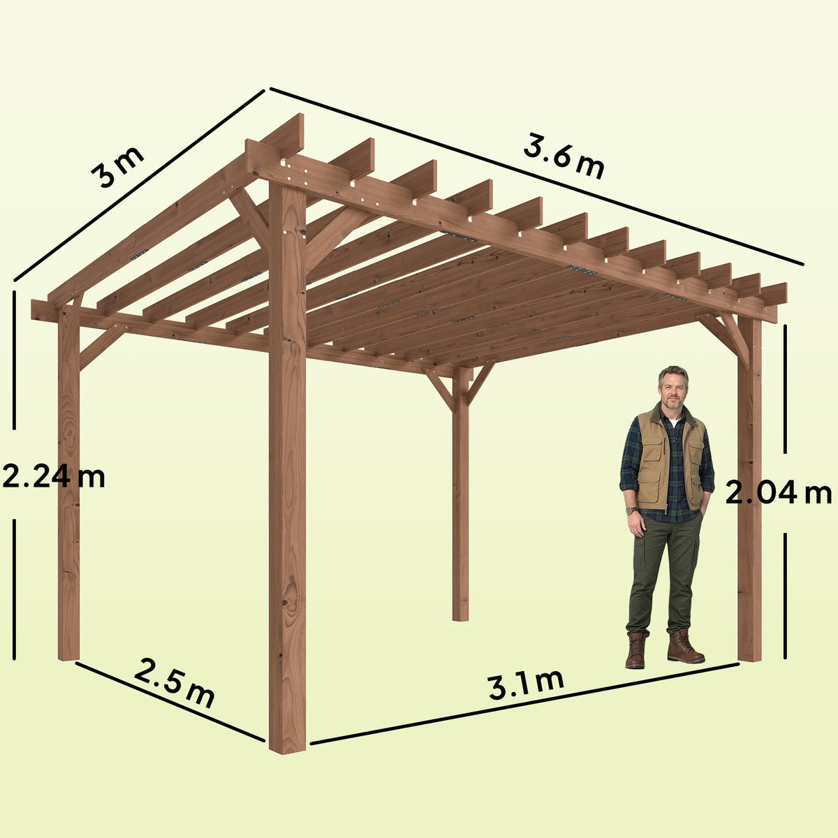 PerArbor 3.6 x 3 m Maple Wood-effect Pergola with Triangle Supports for Climbing Vines — product view 5