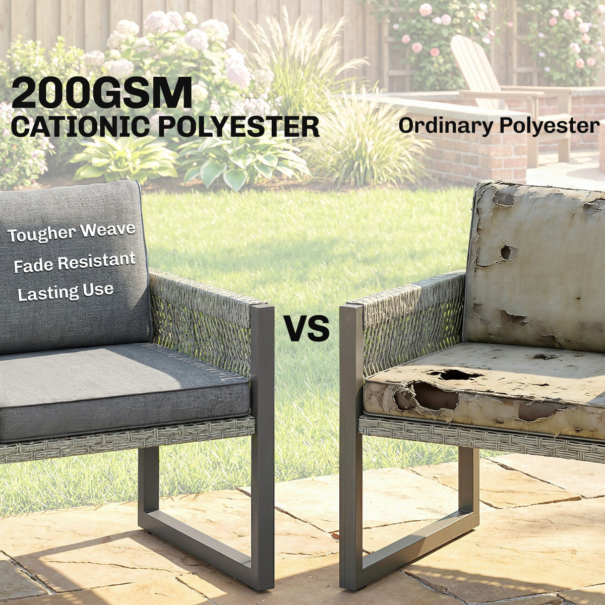 4 Piece Rattan Garden Furniture Set with 3 Loveseats, Grey — product view 7