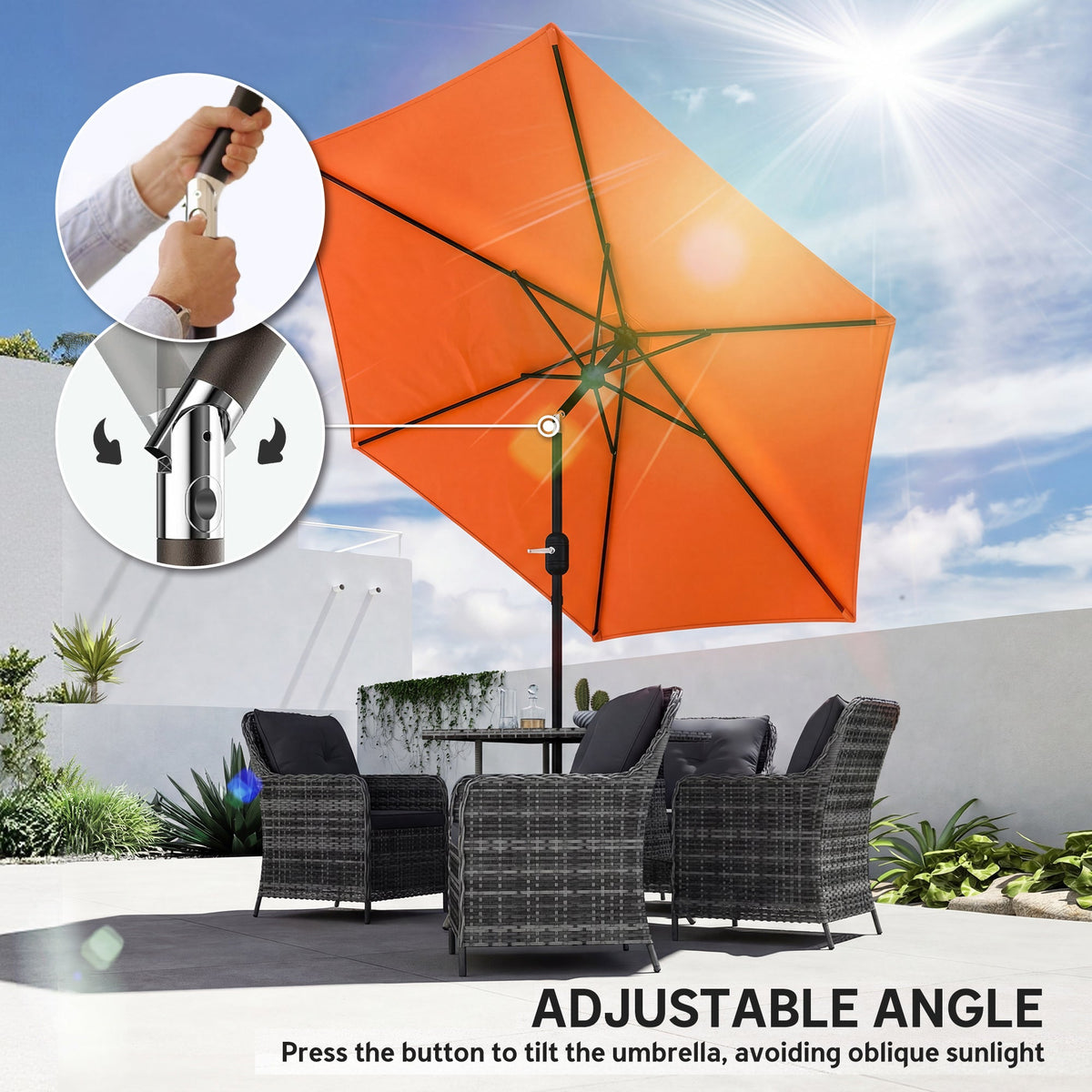 2.6 m Garden Parasol with Tilt, Crank, Vent & Aluminium Pole, Orange — product view 7