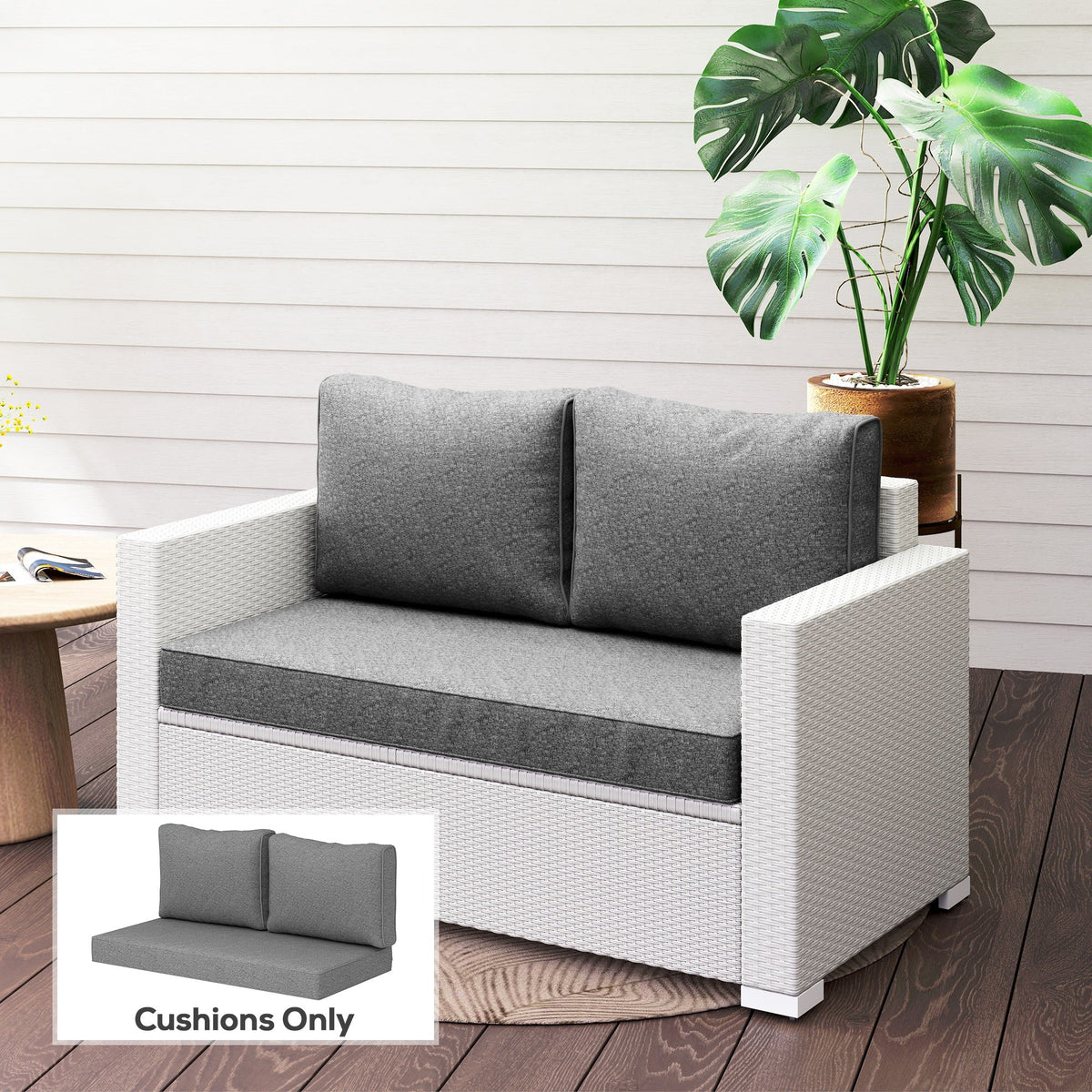 2 Seater Outdoor Seat Cushions with Backrest, Grey — product view 4