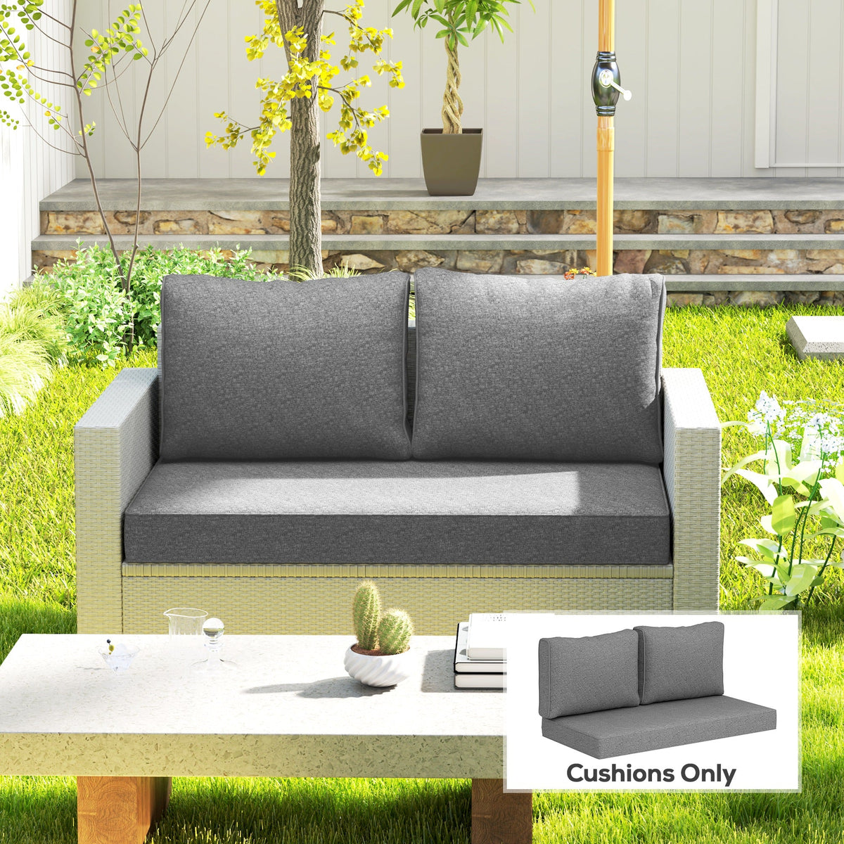 2 Seater Outdoor Seat Cushions with Backrest, Grey — product view 3