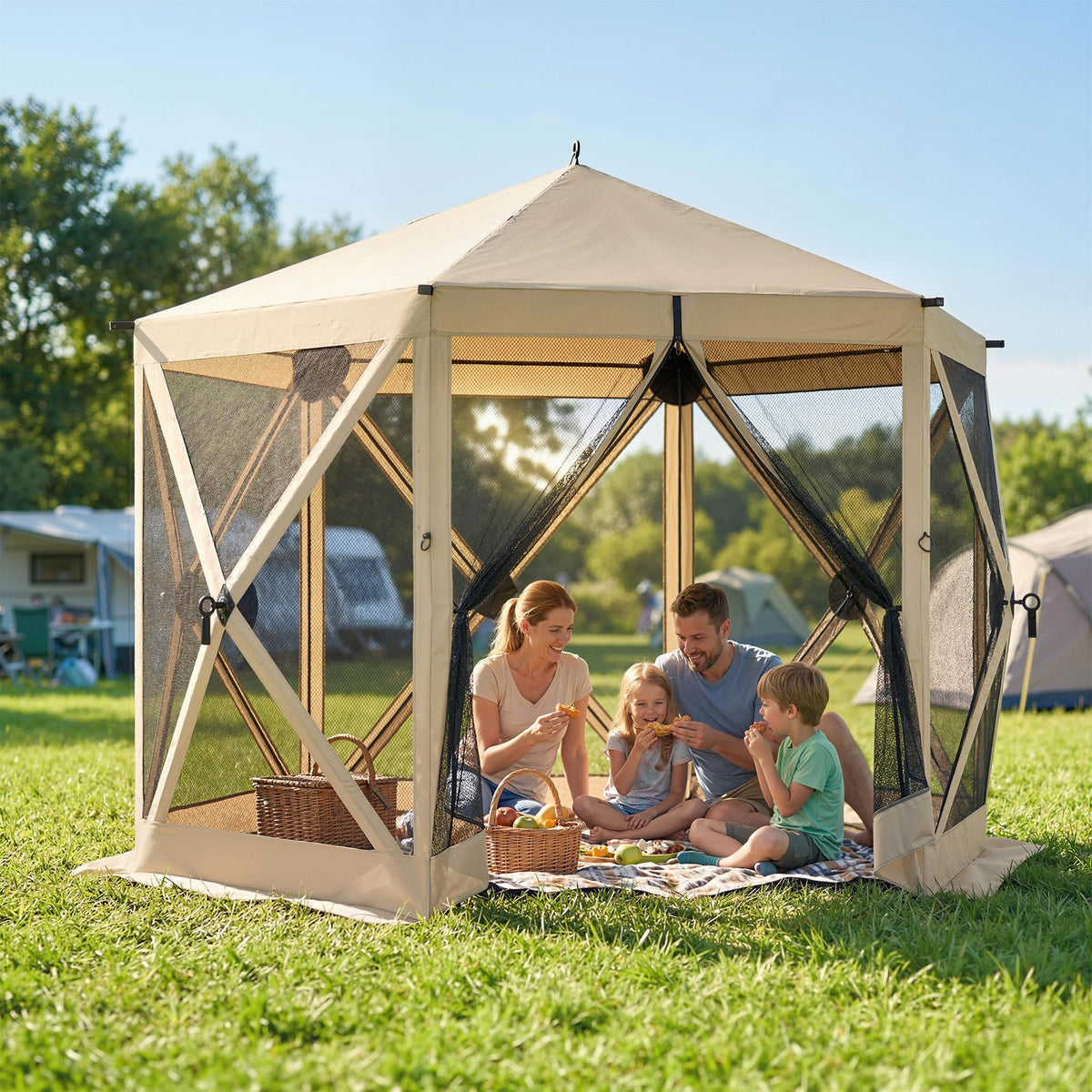10' x 11' Pop Up Gazebo Screen Tent with Mesh Netting, Beige — product view 4