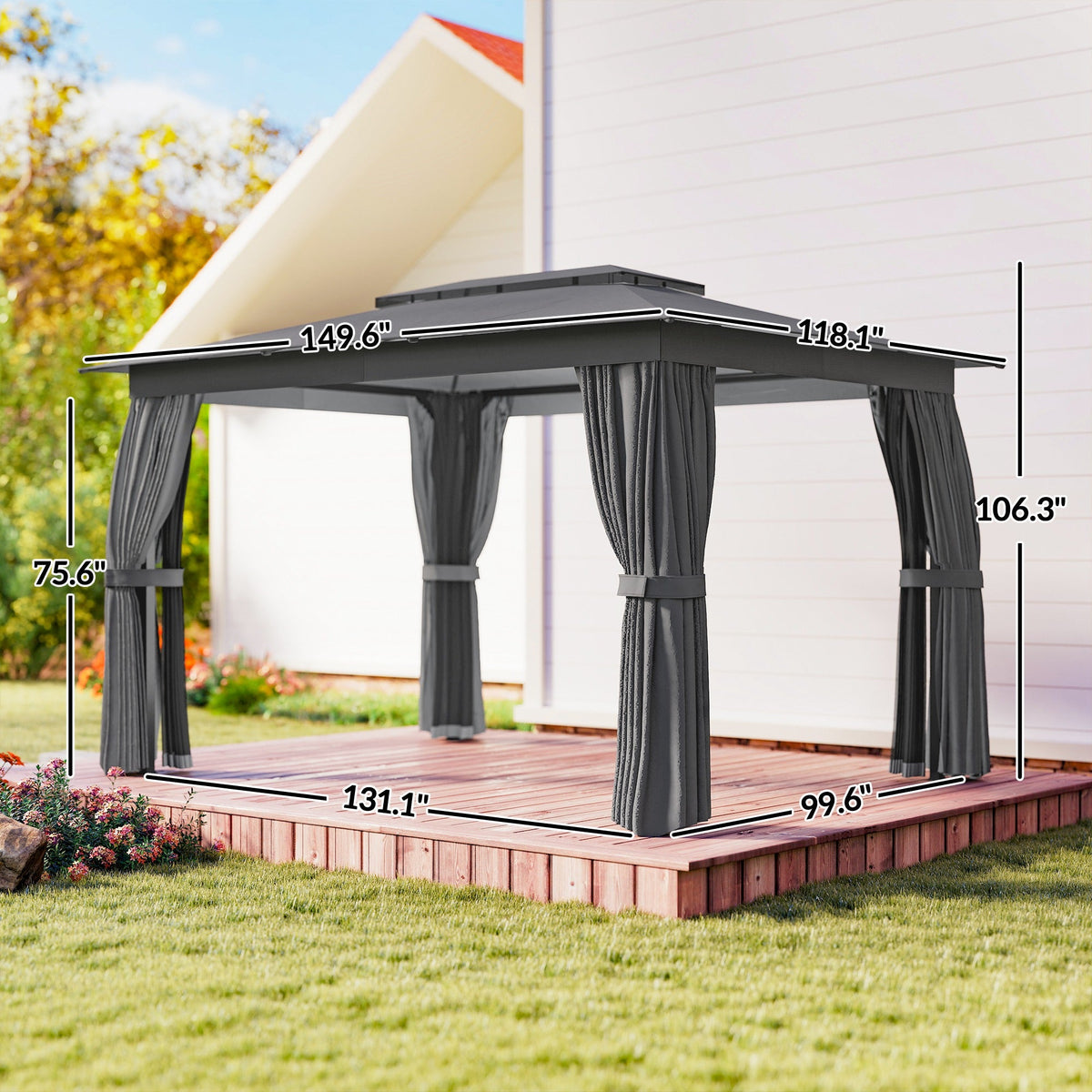 10' x 12' Soft Top Gazebo Canopy Shelter with Double Roof, UPF30+ Protection, Dark Gray — product view 5