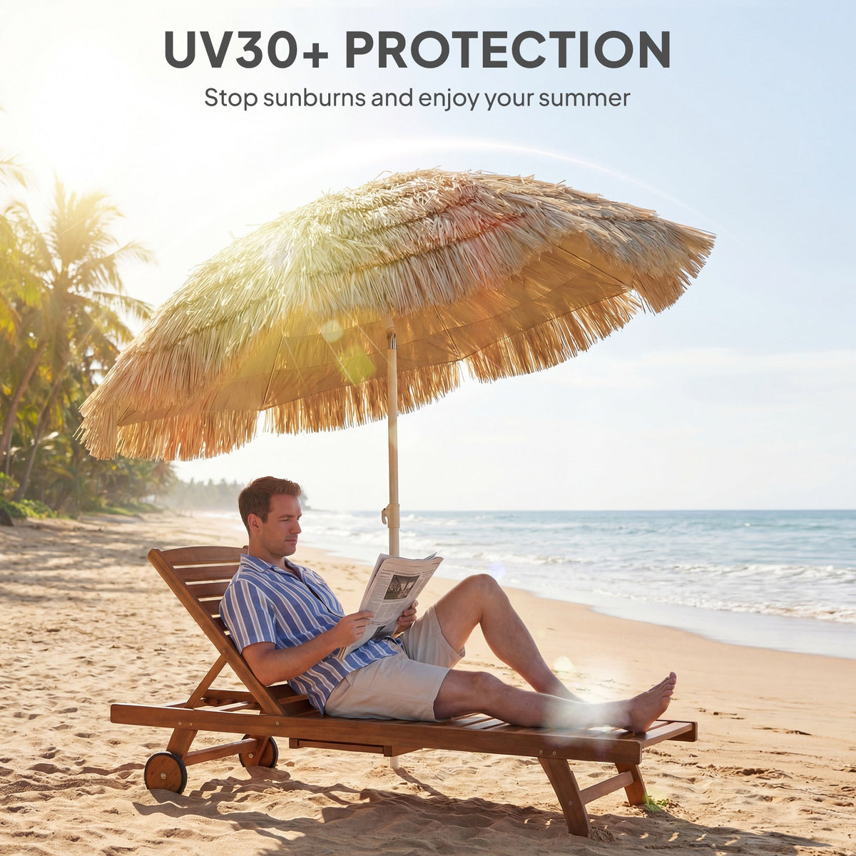 6FT Tiki Umbrella with 8 Ribs and Carry Bag, Khaki — product view 7