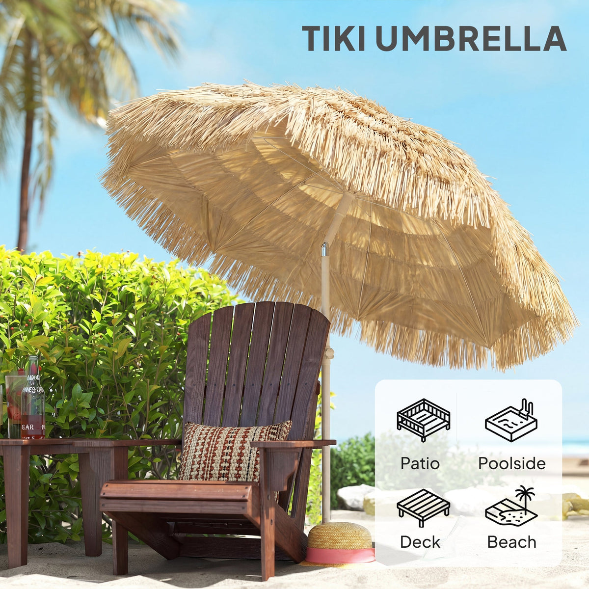 6FT Tiki Umbrella with 8 Ribs and Carry Bag, Khaki — product view 6