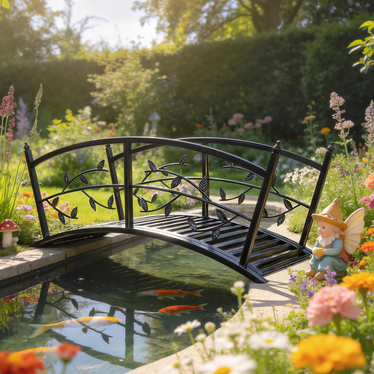 1.2M Metal Garden Bridge with Safety Railings, Black — product view 4