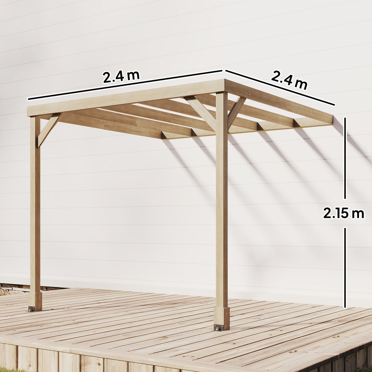 PerArbor 2.4 x 2.4m Lean-To Wooden Pergola Kit, Light Brown — product view 5