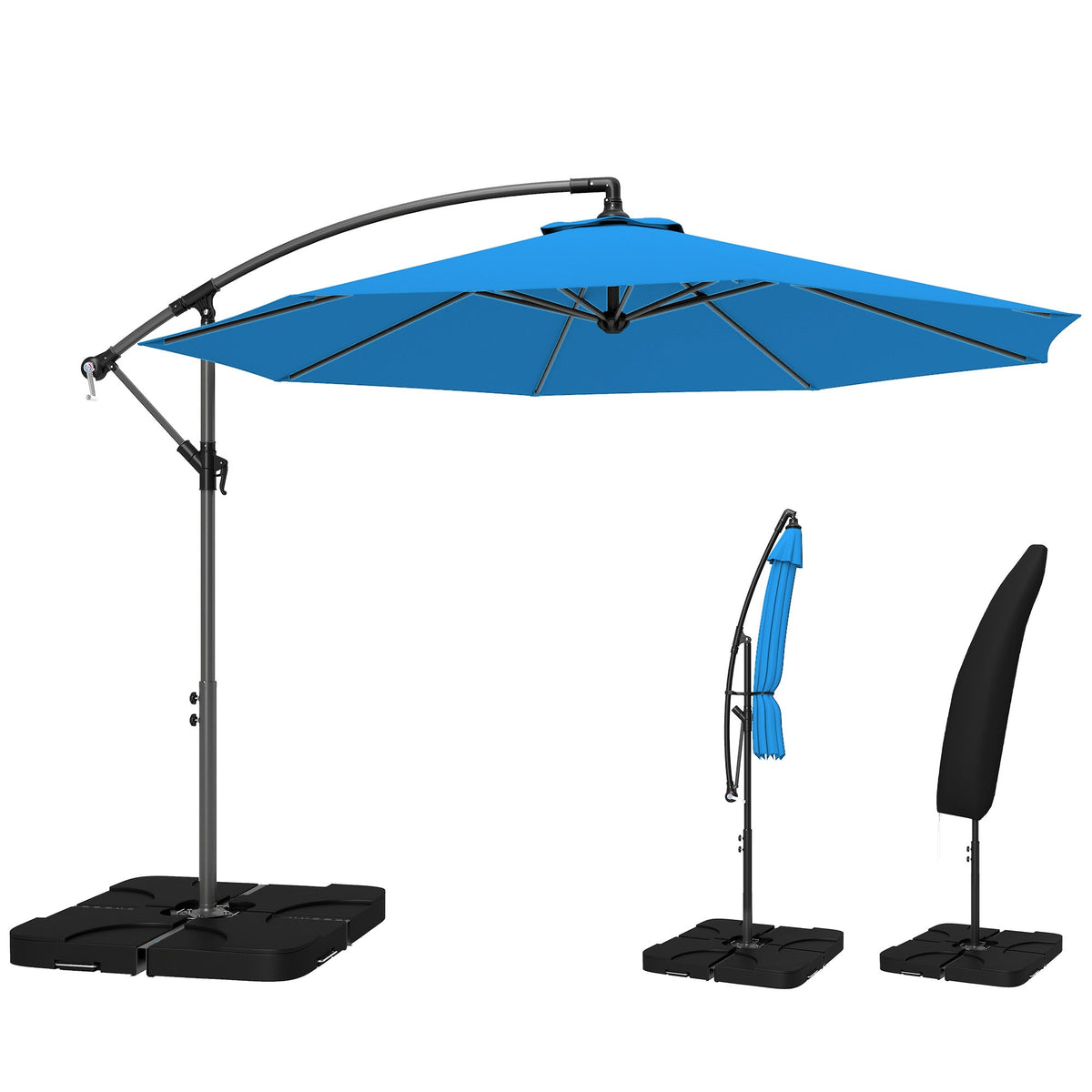 3 m Cantilever Parasol with Weights, Cover & Cross Base, Blue — product view 1