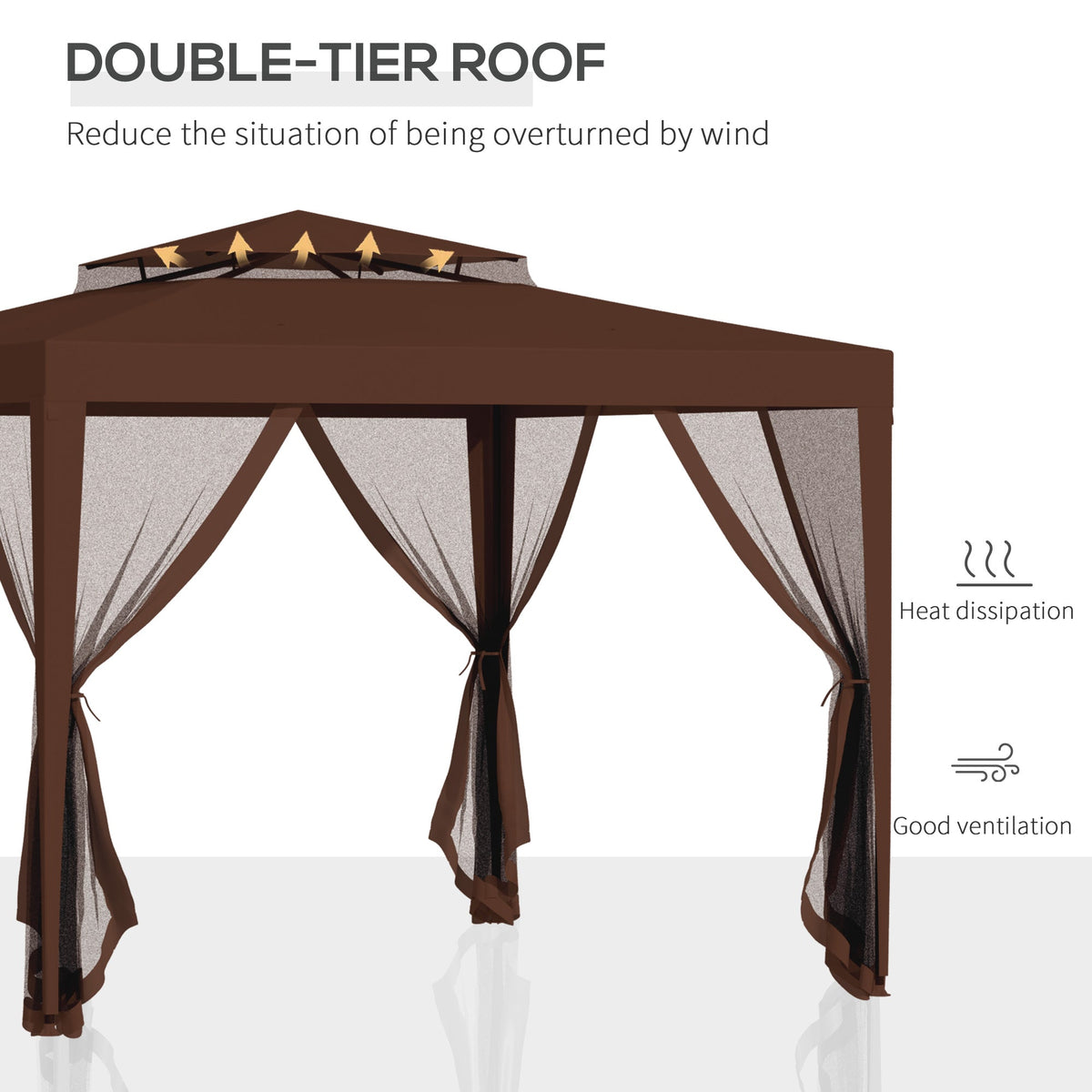10' x 10' Canopy Tent with Mesh Netting and Double Tier Roof, Brown — product view 6