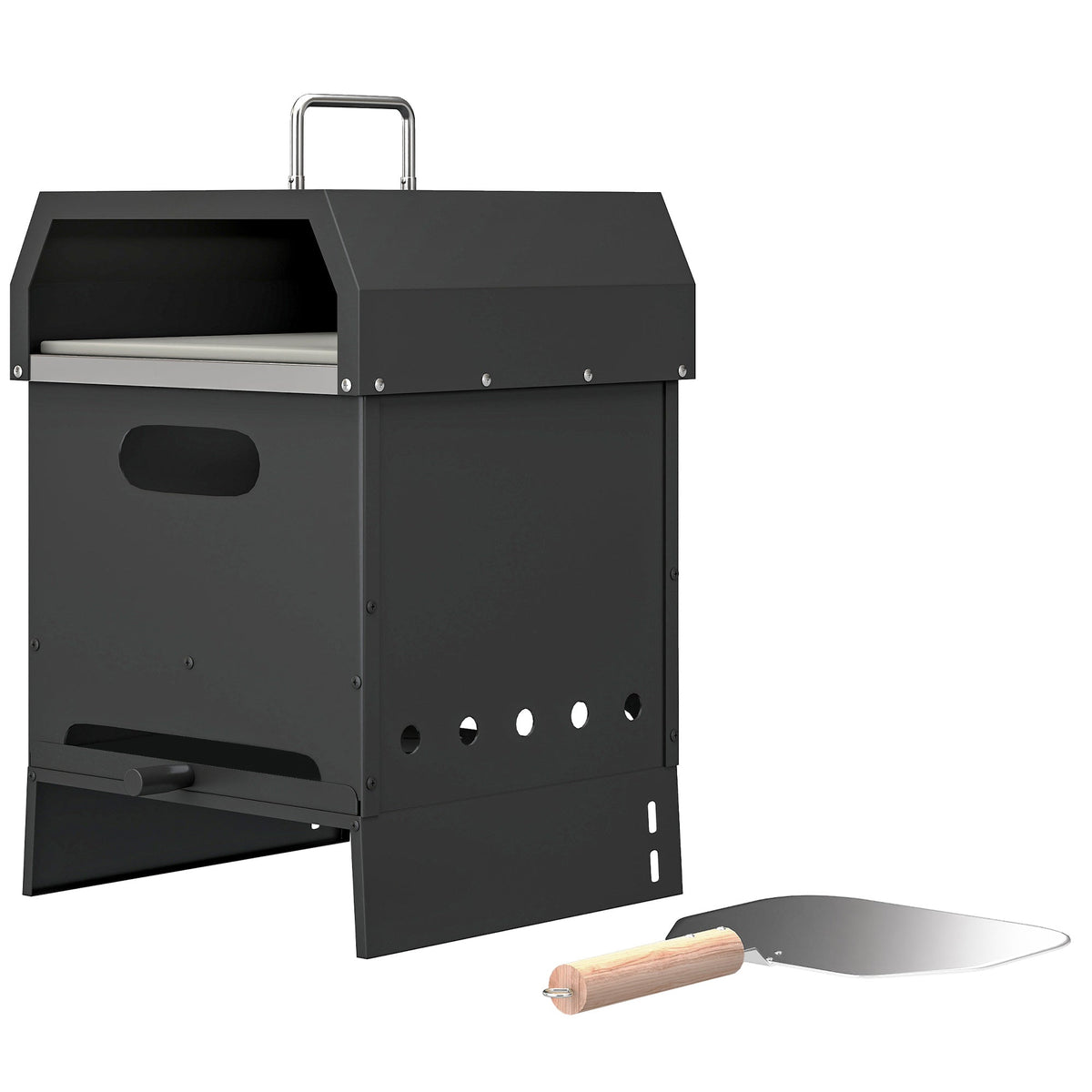 3-in-1 Wood-Fired Pizza Oven with Stone & Peel for Charcoal Grill, Black — product view 2