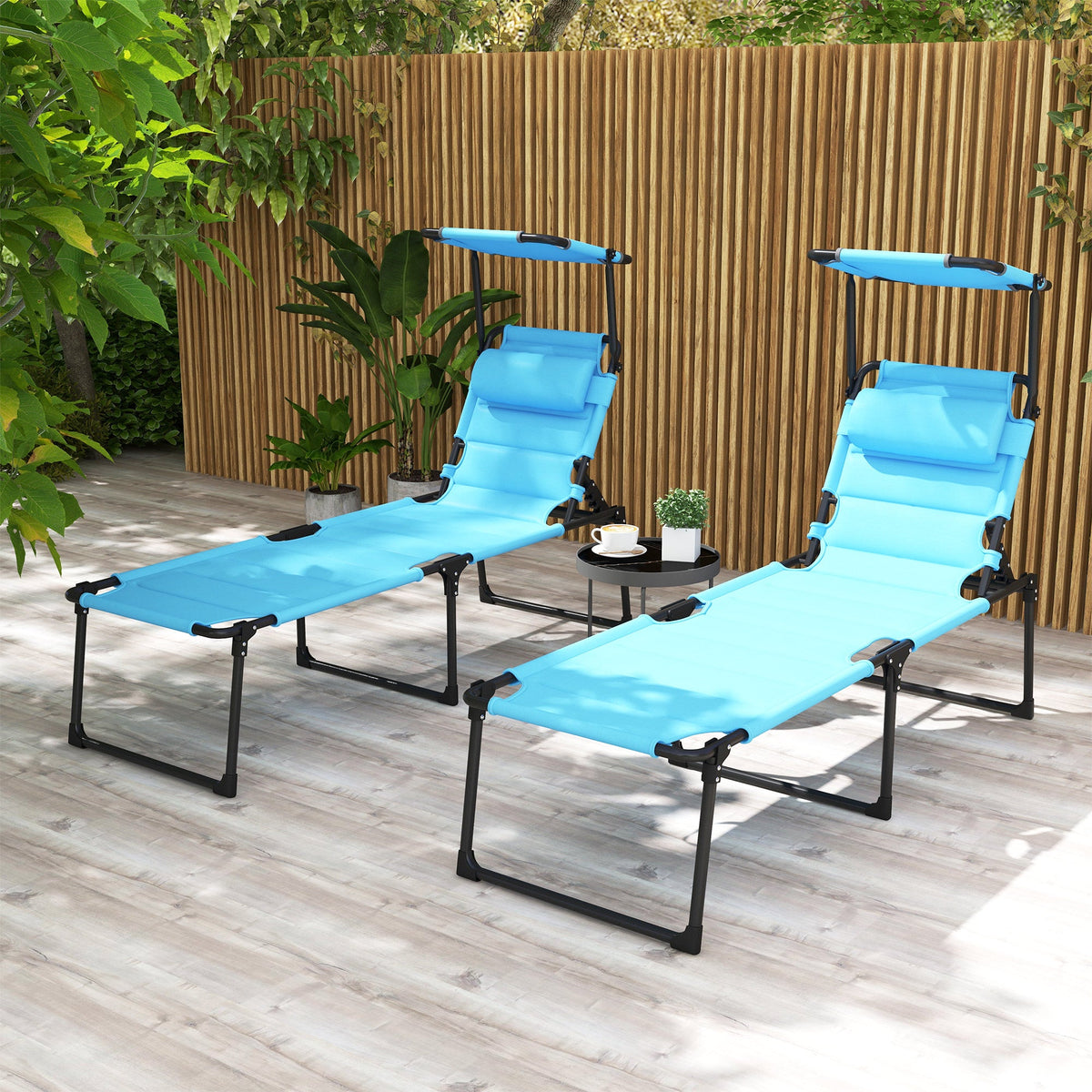 2-Piece Outdoor Lounge Chairs with Sunshade and Pillow, Light Blue — product view 3