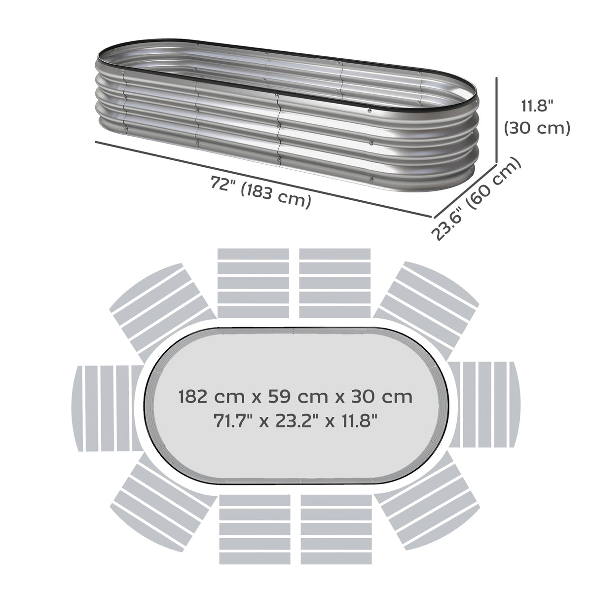 2pcs 6 x 2 x 1 ft Galvanized Raised Garden Beds, Silver — product view 5