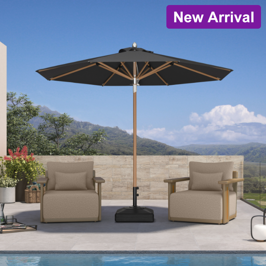 PURPLE LEAF Premium Teak‑Finish Aluminum Frame Outdoor Patio Market Umbrella with Rope Pulley Lift — product view 5