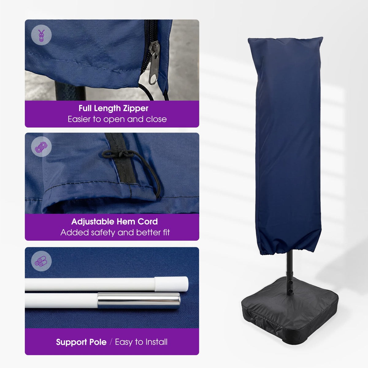 PURPLE LEAF Double-Sided Market Umbrella Covers Rectangular Patio Table Umbrella Cover with Zipper — product view 3